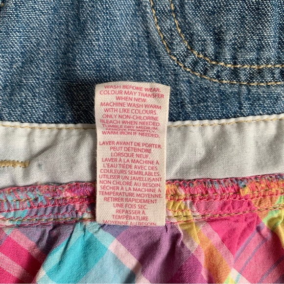 Oshkosh Denim Top Plaid Bottom Jumper Dress Sz 18 Months - Picture 11 of 11